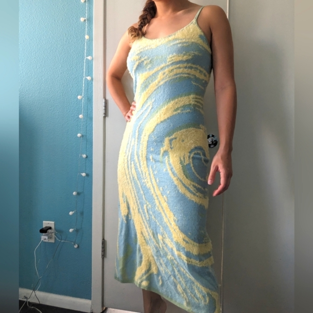 HouseofSunny Cypress Hockney Knitted Slip Dress in Cucumber